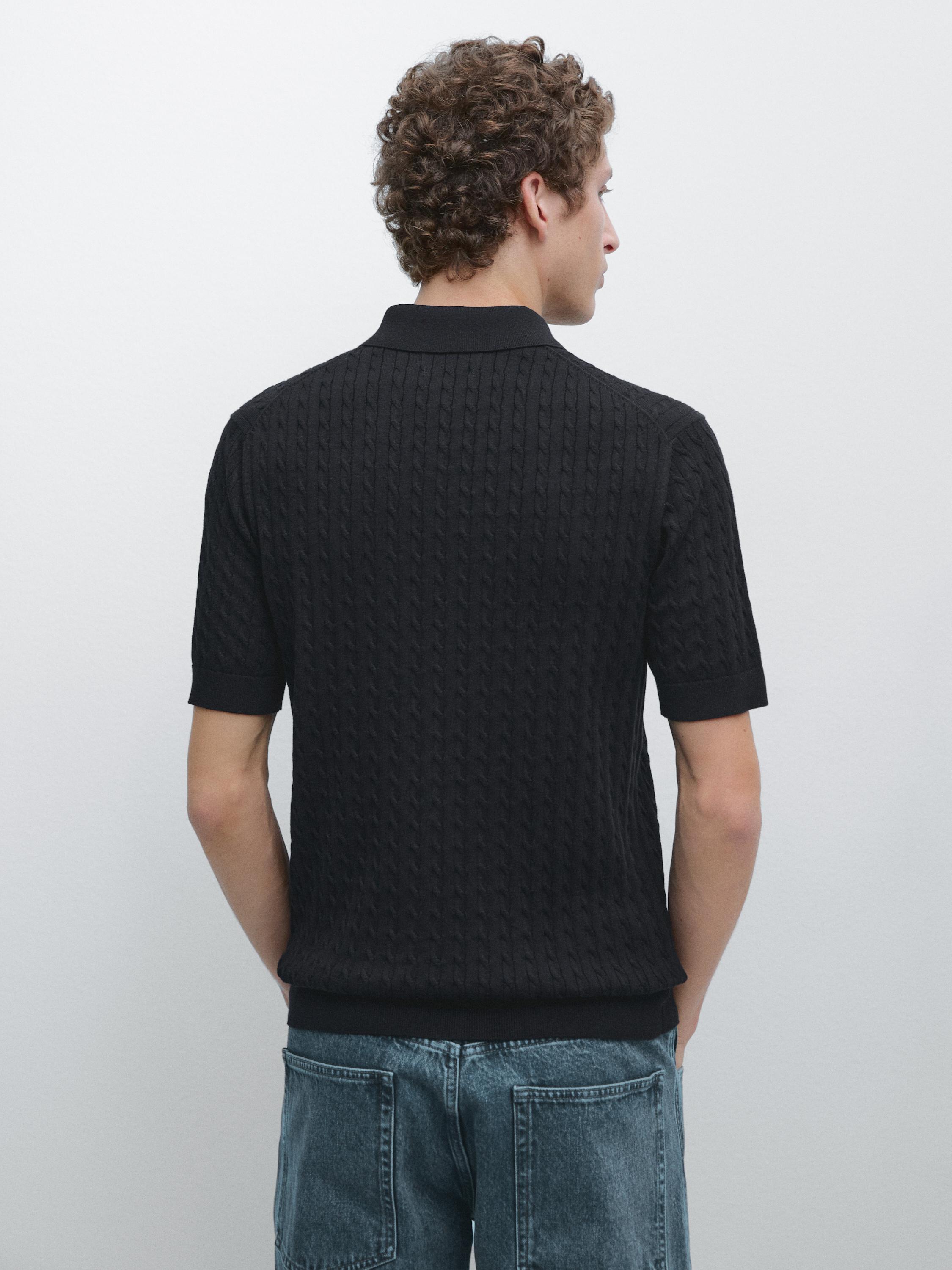 100% cotton cable-knit polo shirt